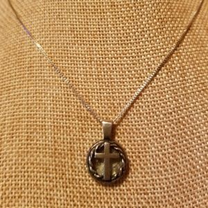 VTG Signed RL Sterling Silver MOP Cross Necklace